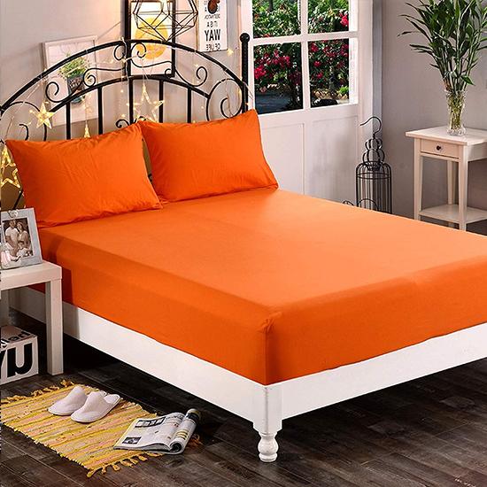Plain Orange Cotton Fitted Bedsheet