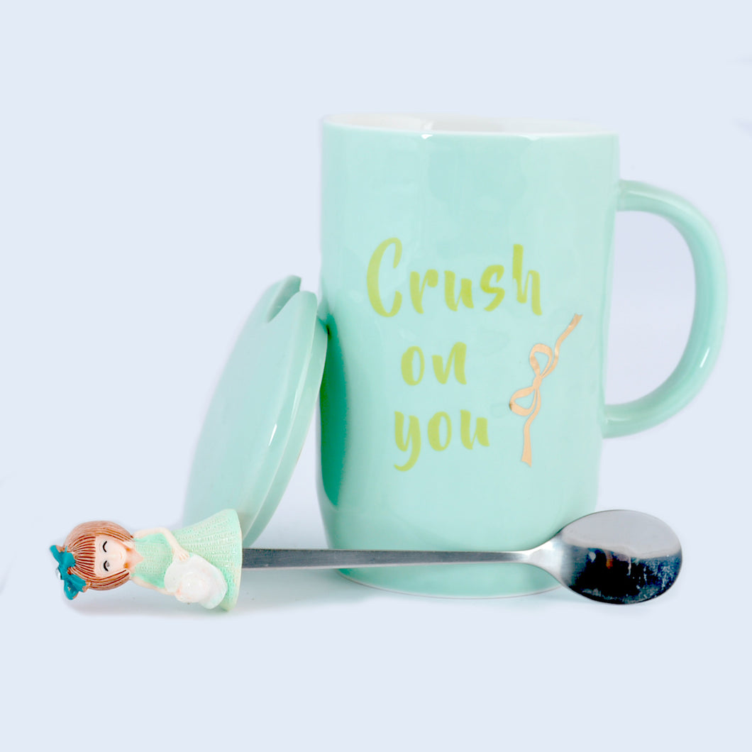 Crush on you Ceramic Mug with Lid & Metallic Spoon