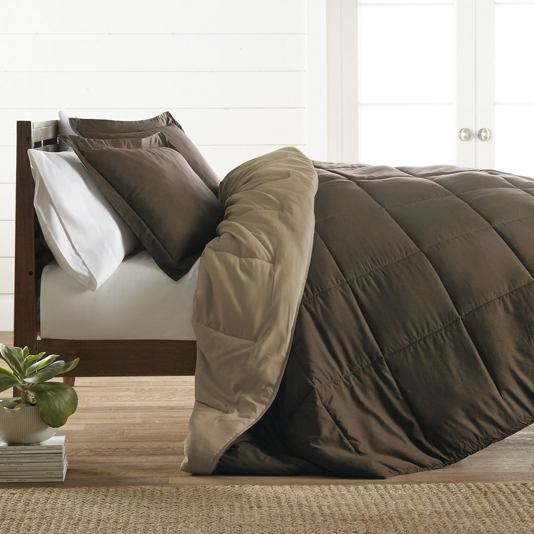 All Season Percale Reversible Comforter/Quilt Set Brown 6 PCS