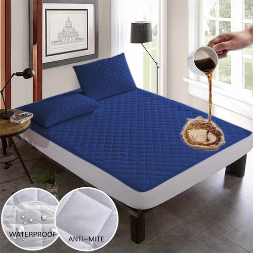 Quilted Water Proof Mattress Protector Soft Cotton Blue