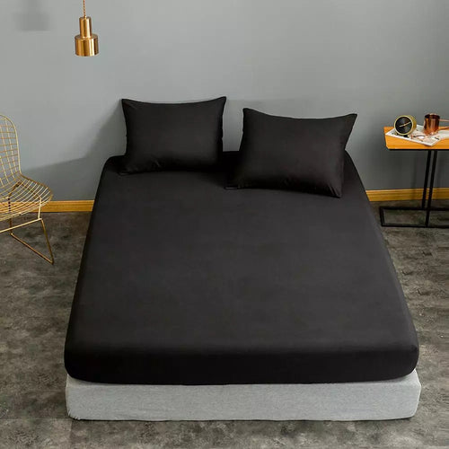 Plain Black Cotton Fitted Bedsheet