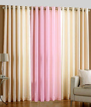 Plain Silk Curtain Pink & Off-White Combo (Complete Set for 6-8 Feet Wide Window)