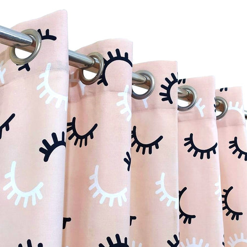 Last 1 left Pink with Eyelashes - Duck Cotton Curtain