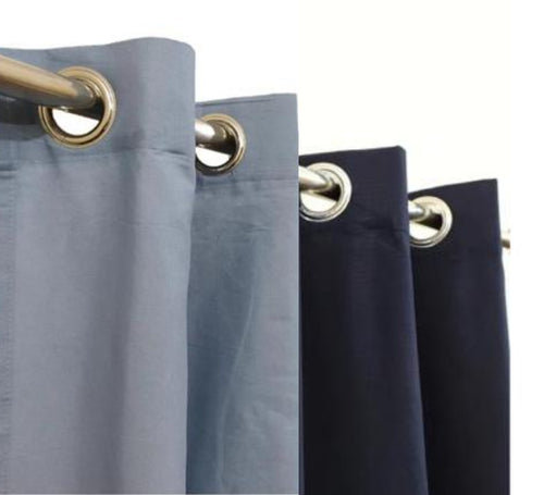 Pair of Plain Duck Cotton Curtain Blue & Grey Combo