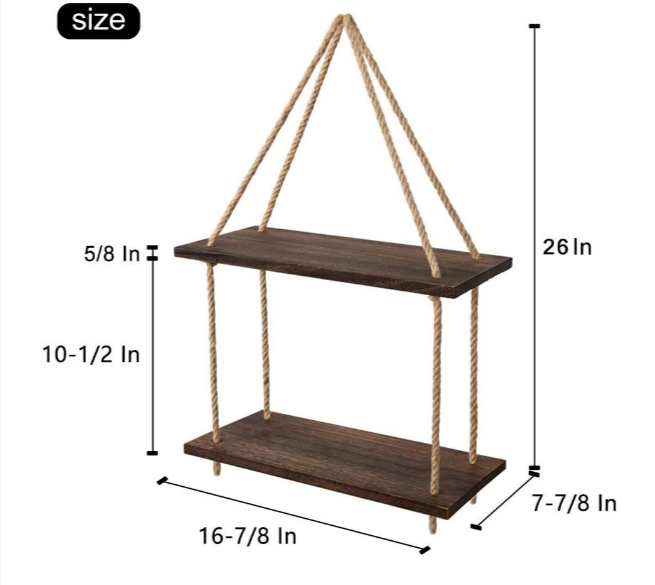Rope Floating Solid Wood Wall Hanging Shelves - waseeh.com