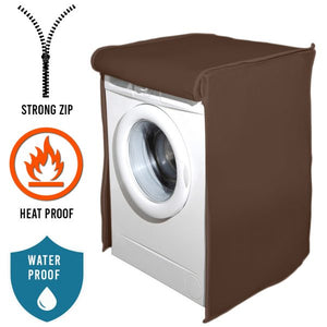Front Load Water Proof Washing Machine Cover with Zipper Brown
