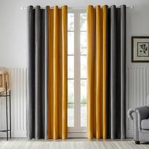 Pair of Plain Velvet Curtain Mustard & Charcoal Grey Combo