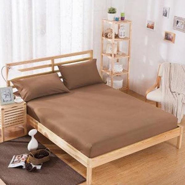 Plain Lite Brown Cotton Fitted Bedsheet