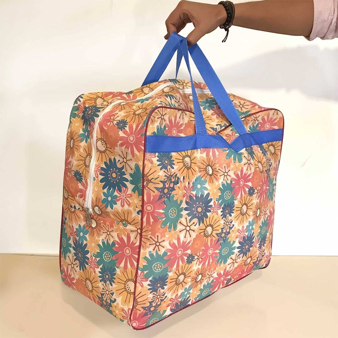 Thick Non Woven Storage Bag Zipper Multi Floral