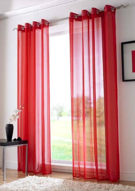 Plain Red Net Sheer Curtain Organza