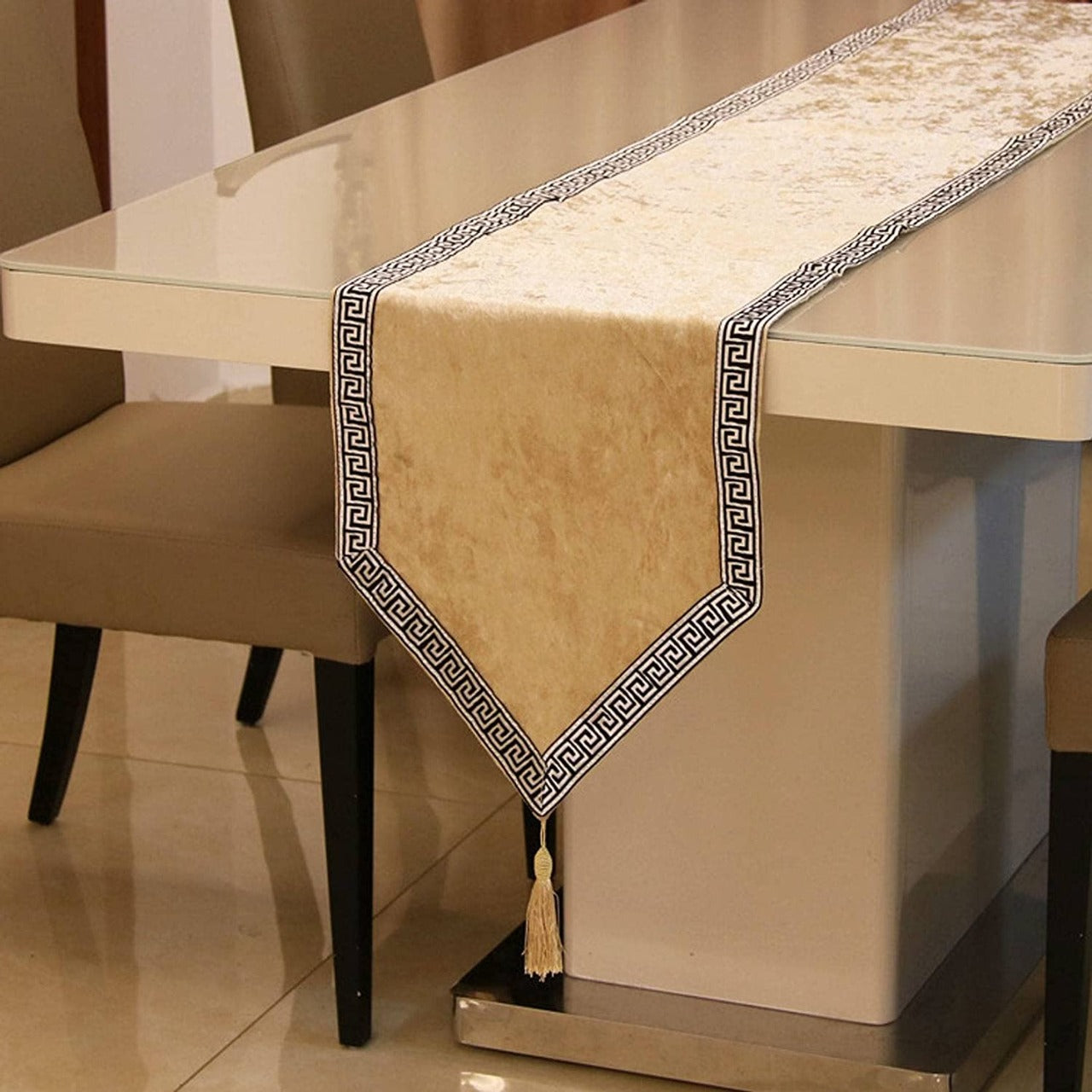 Embroided Border Velvet Table/Bed Runner