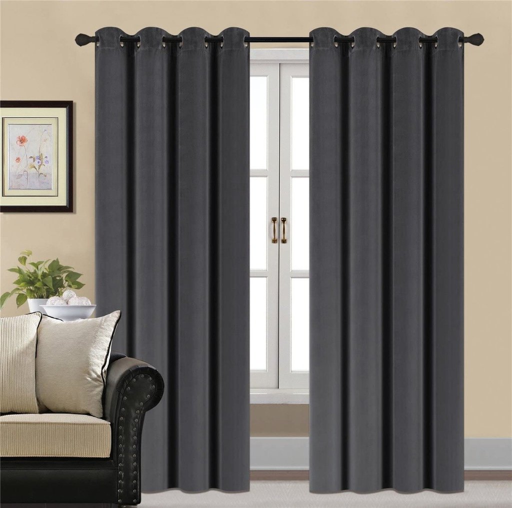 Plain Velvet Curtain Charcoal Grey