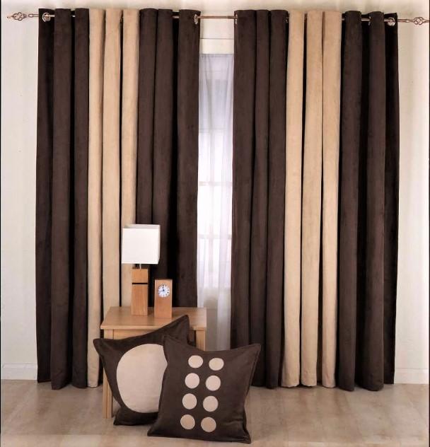 Pair of Plain Velvet Curtain Brown & Beige Combo