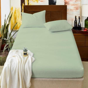 Plain Lite Green Cotton Fitted Bedsheet