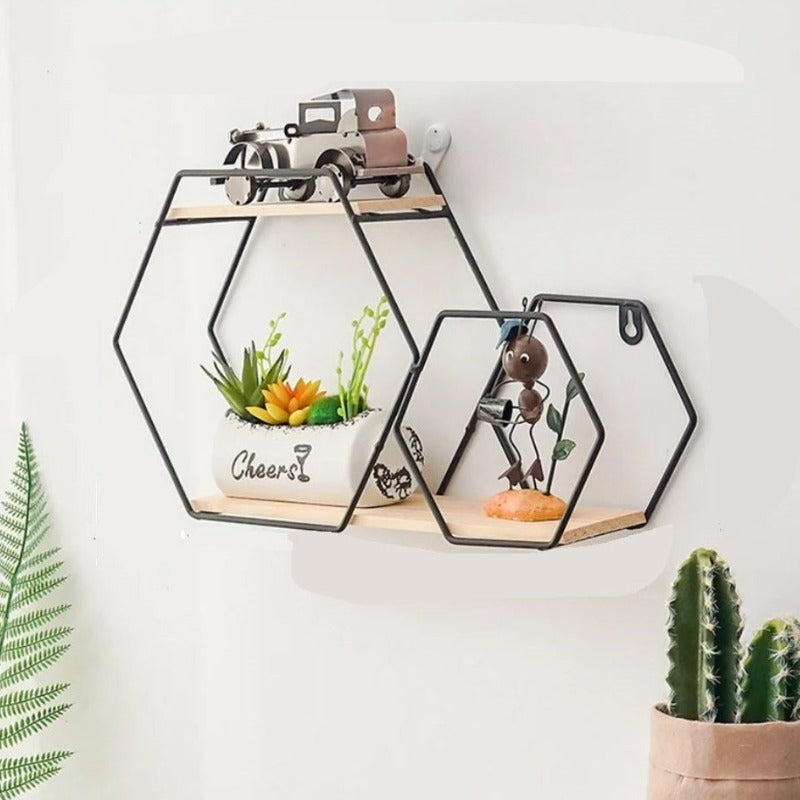 Wall Floating Hexa Metal Frame Décor