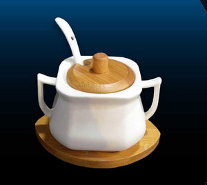 Sugar Pot Set With Wooden Lid - waseeh.com
