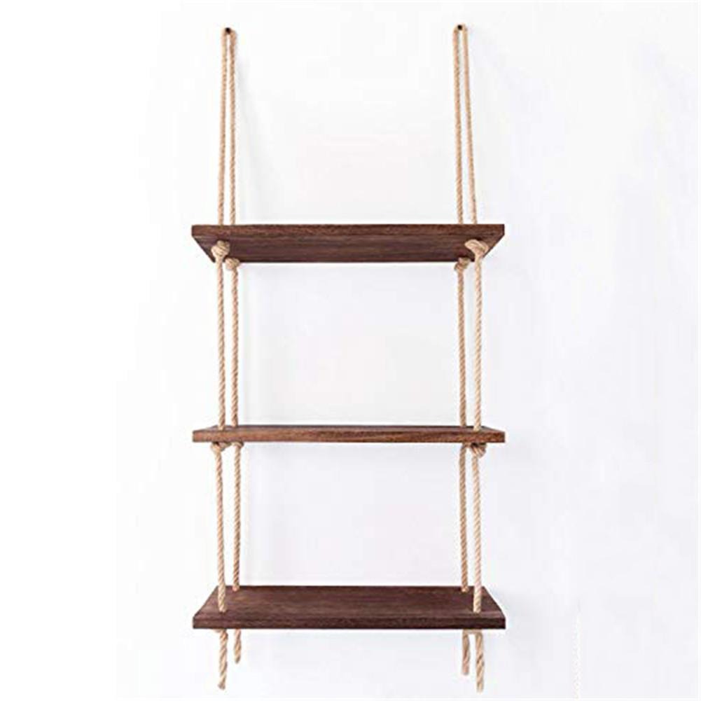 Rope Floating Solid Wood Wall Hanging Shelves - waseeh.com