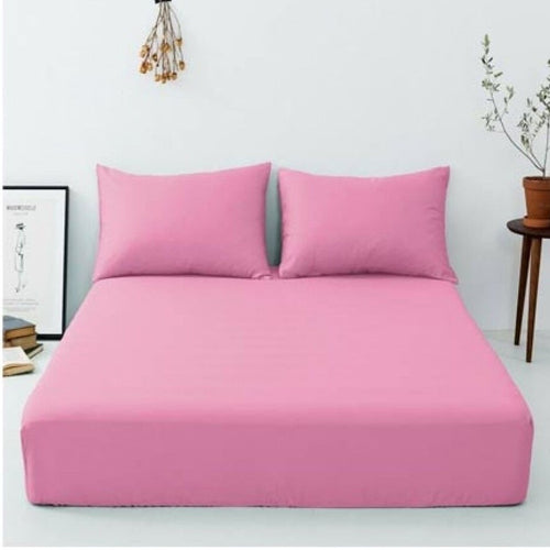 Plain Pink Cotton Fitted Bedsheet