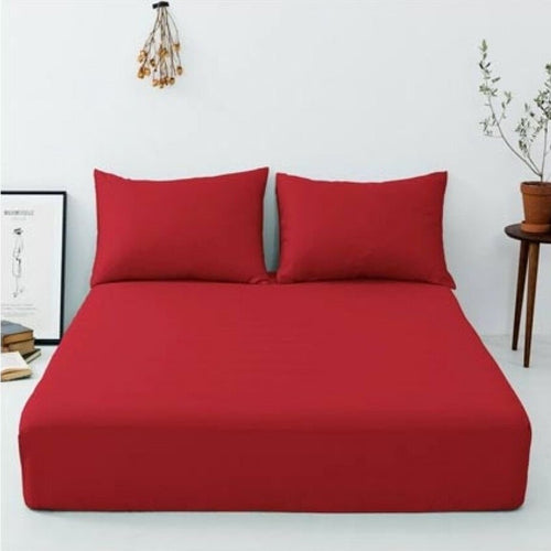 Plain Red Cotton Fitted Bedsheet