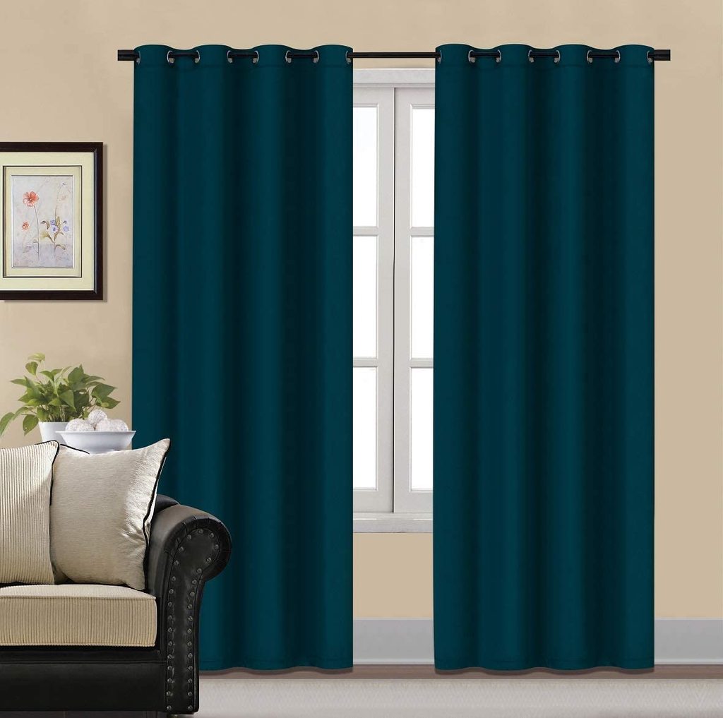 Plain Velvet Curtain Ocean Green