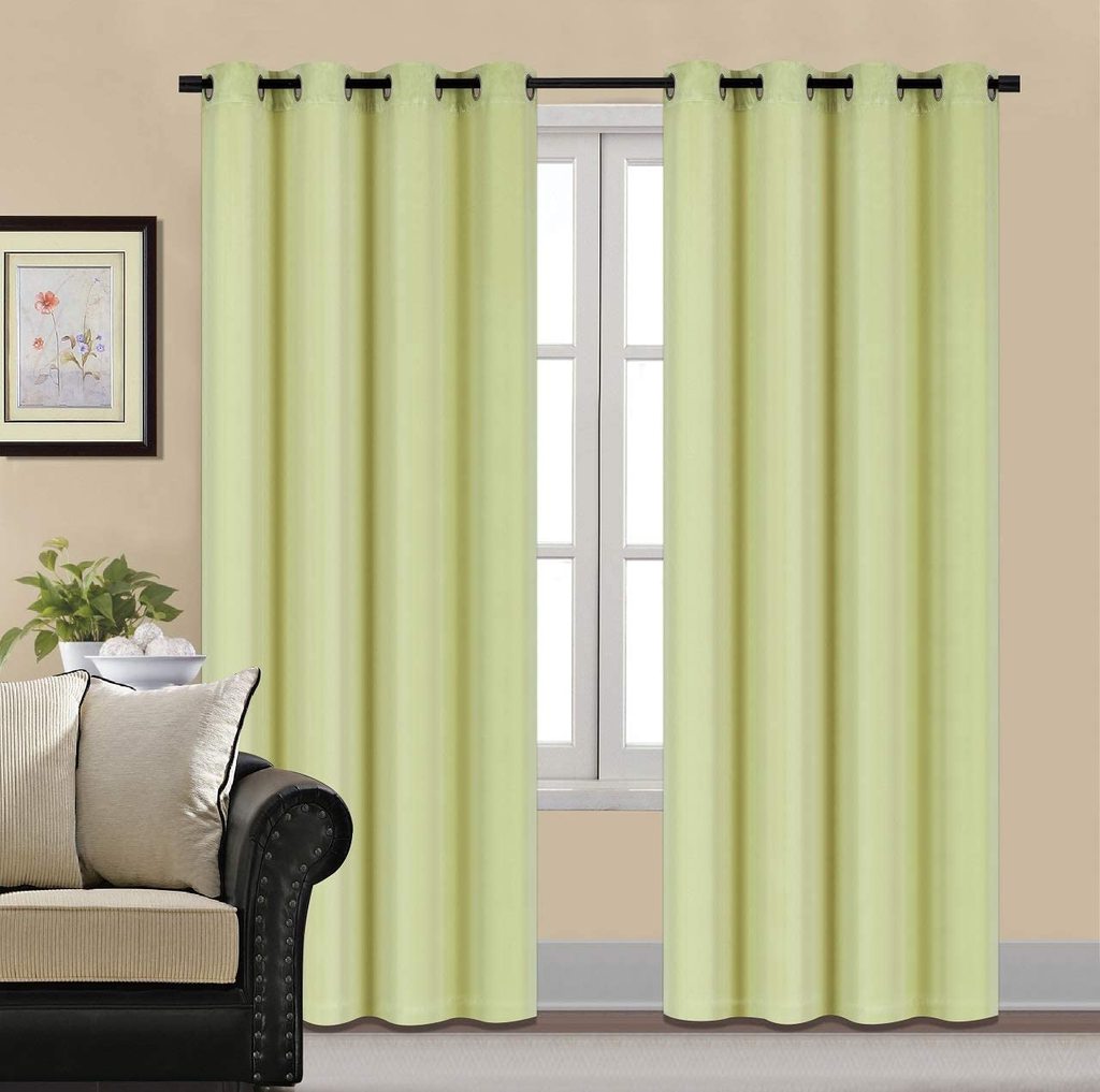 Plain Velvet Curtain Lite Green