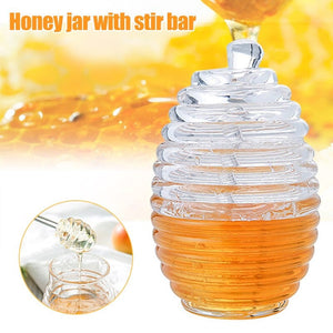 Transparent Honey Jar with Beehive Style Spoon - waseeh.com