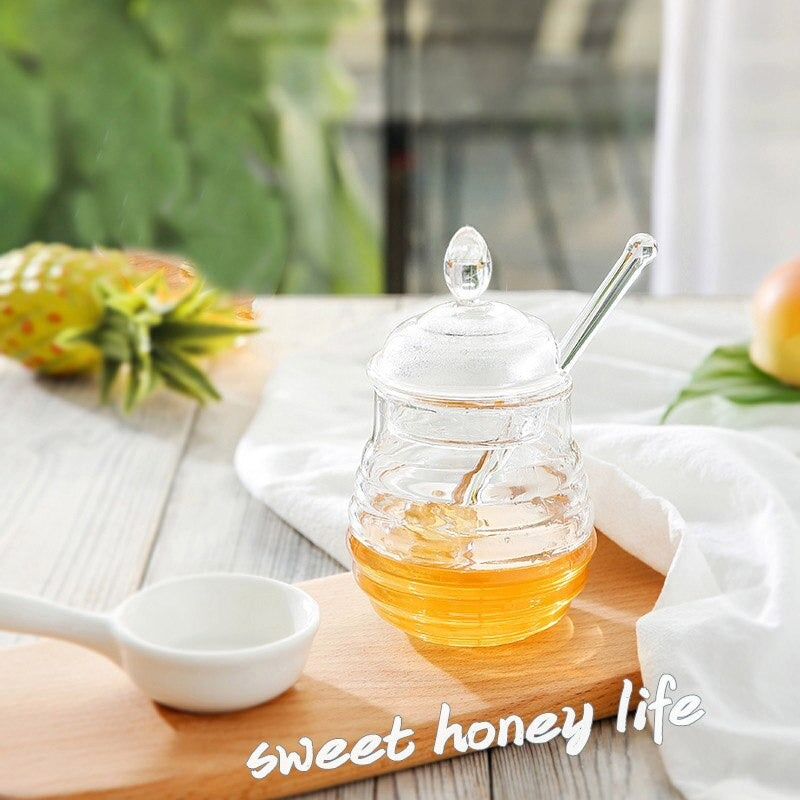 Transparent Honey Jar with Beehive Style Spoon - waseeh.com