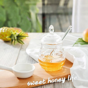 Transparent Honey Jar with Beehive Style Spoon - waseeh.com
