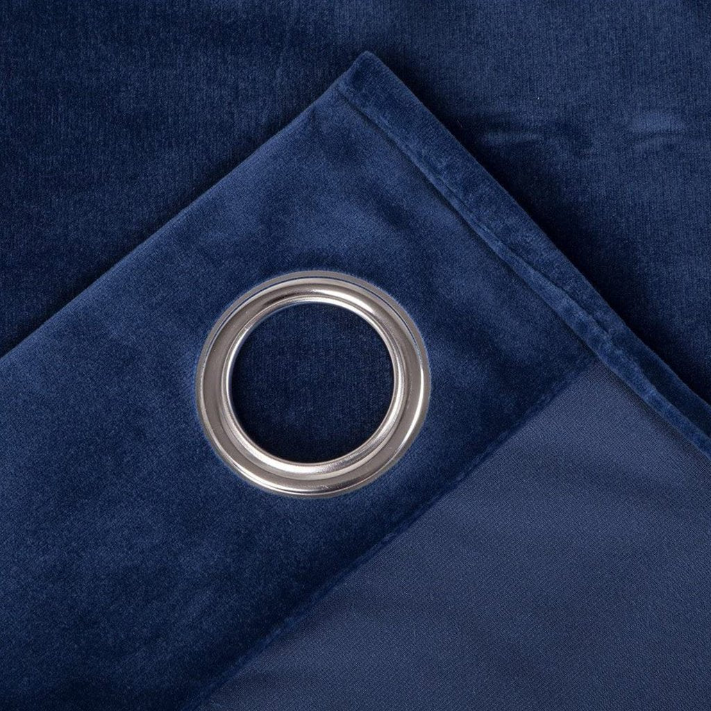 Pair of Laser Cutwork Versace Velvet Curtains Cream Color on Navy Blue With Tie Belts