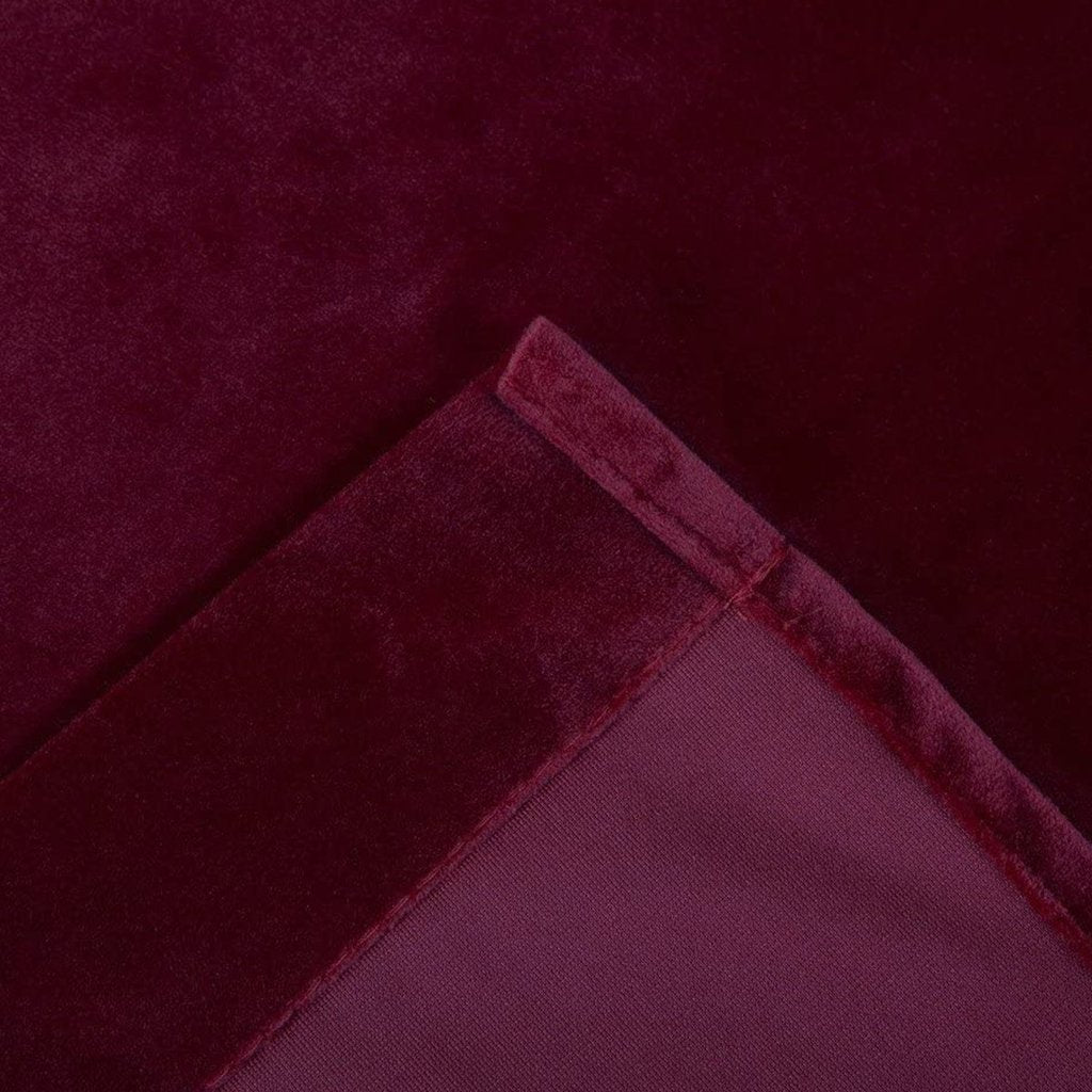 Pair of Laser Cutwork Floral Velvet Curtains White on Maroon With Tie Belts & A Cushion Cover